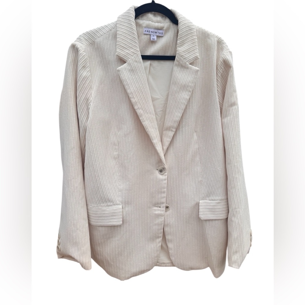 And Now This Women's Corduroy Cream Color 2 Button Blazer With Pockets Size XL